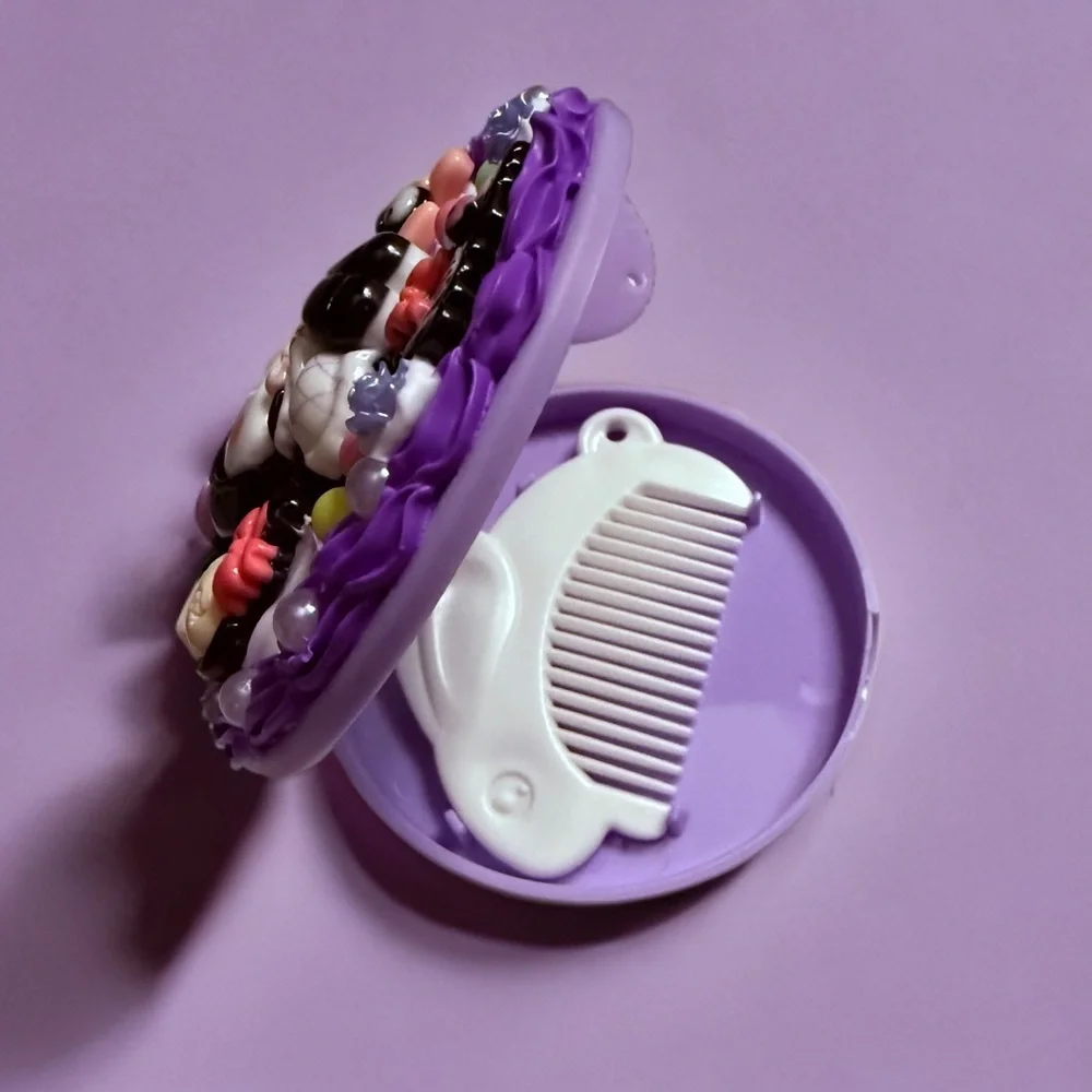 Decoden Mirror Compact - Kuromi Theme With Small Bunny Comb 3.25” Kawaii Gift